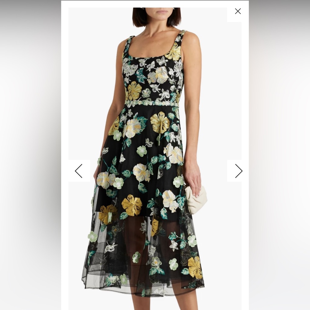 MARCHESA Floral Embroidered Black Dress